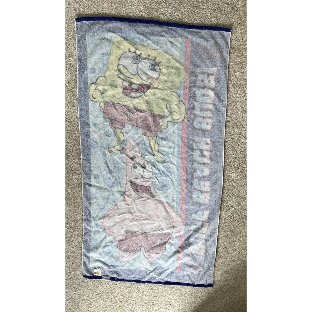 Vintage SpongeBob SquarePants Beach Towel Buff Beach Buds Muscle Patrick Y2K